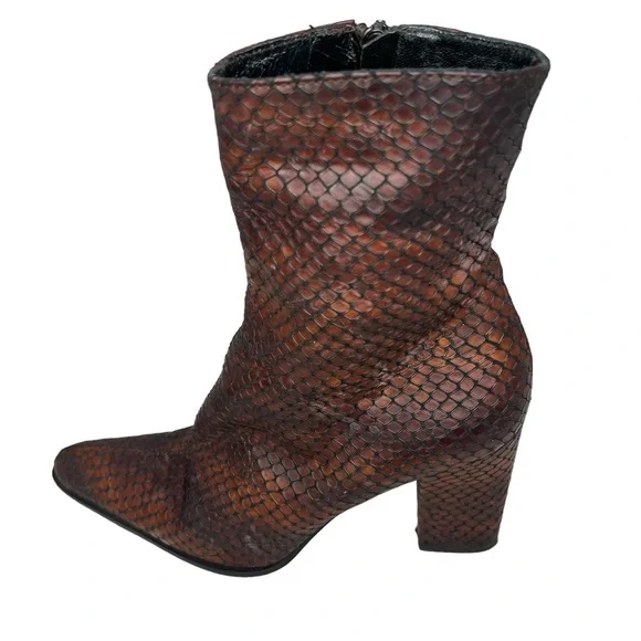 Sacha London Women’s Leather Metallic Copper Reptile Textured Ankle Boots 7B - Picture 7 of 16